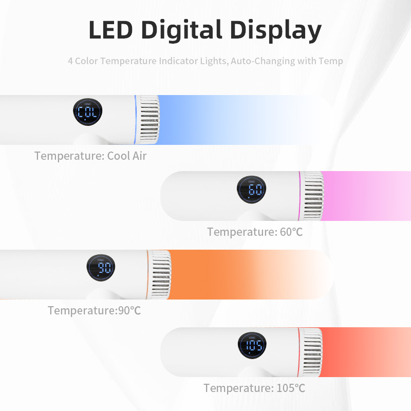LED digital display and temperature settings for HP-02 foldable ionic hair dryer شاشة HP-02 LED رقمية مع 4 إعدادات لدرجة الحرارة