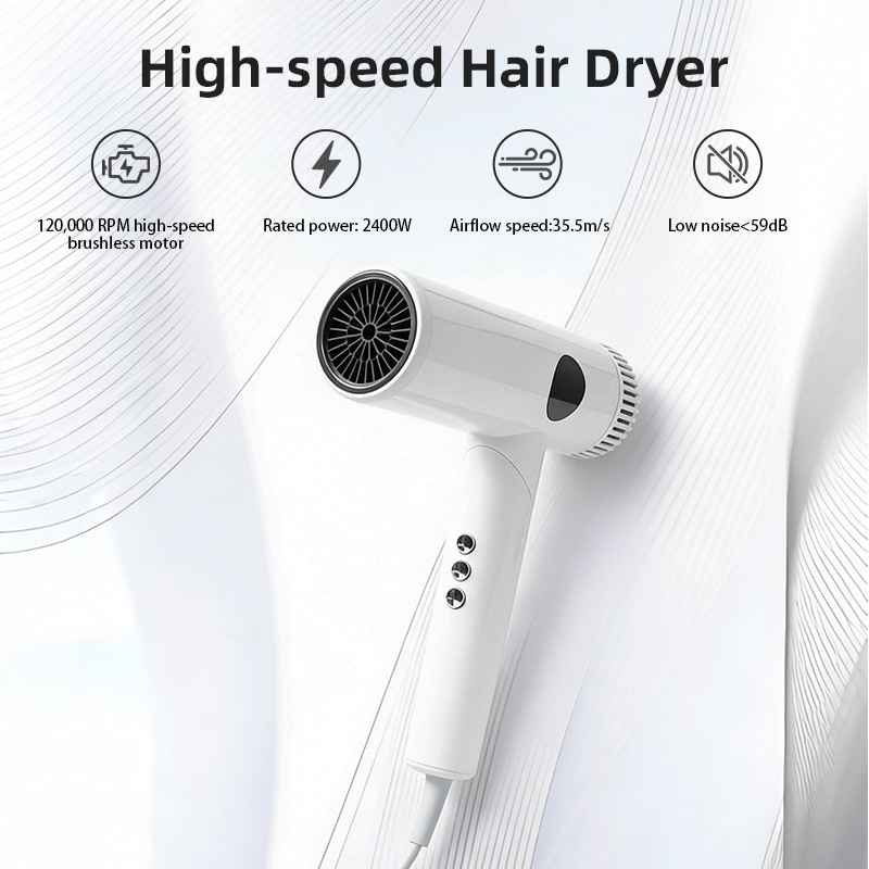 HP-02 high-speed foldable hair dryer feature graphic for B2B product comparison شاشة عرض رقمية قابلة للطي HP-02 يتميز مجفف الشعر الأيوني BLDC برسومات بيانية