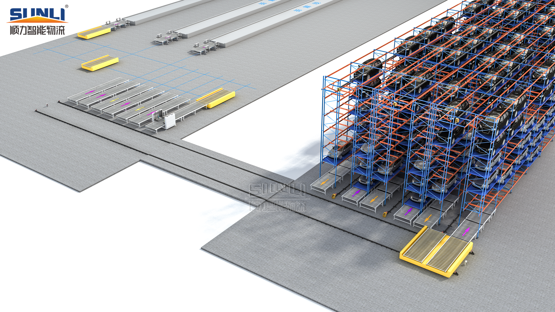 sistema di scaffalature industriali per soppalchi in acciaio