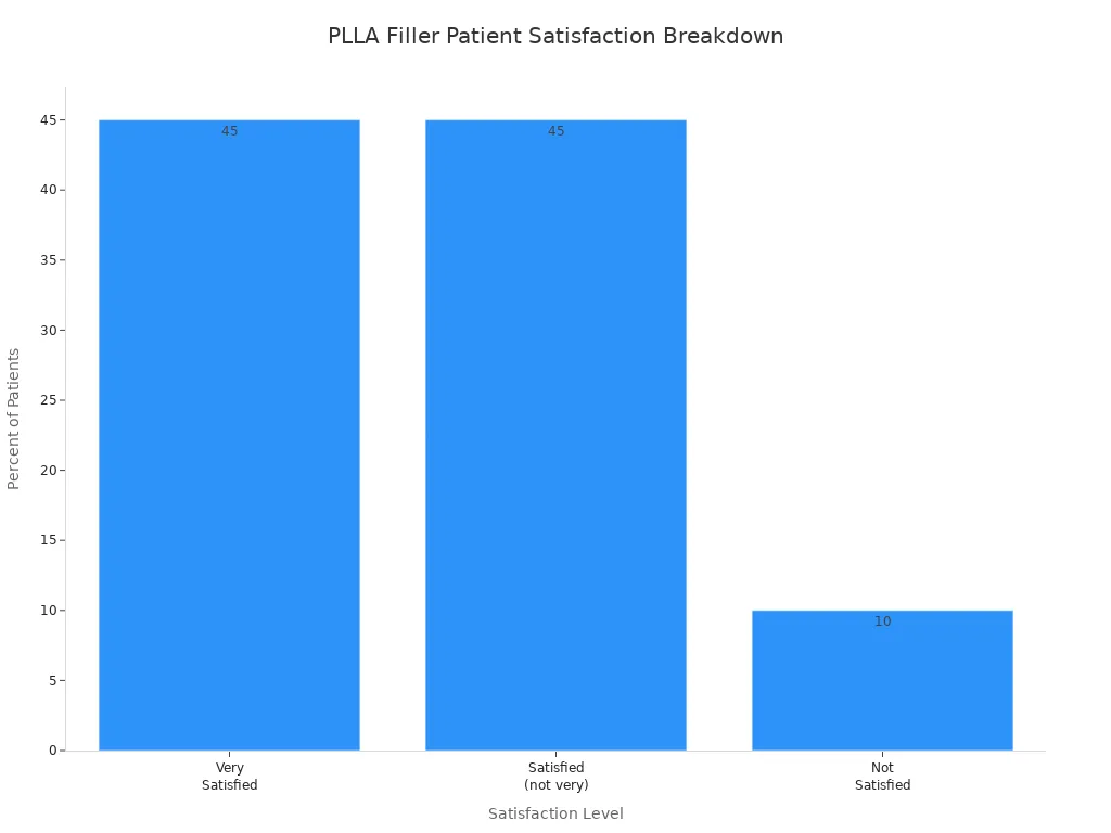 Bar chart showing PLLA filler patient satisfaction 顯示 PLLA 填充劑患者滿意度的條形圖