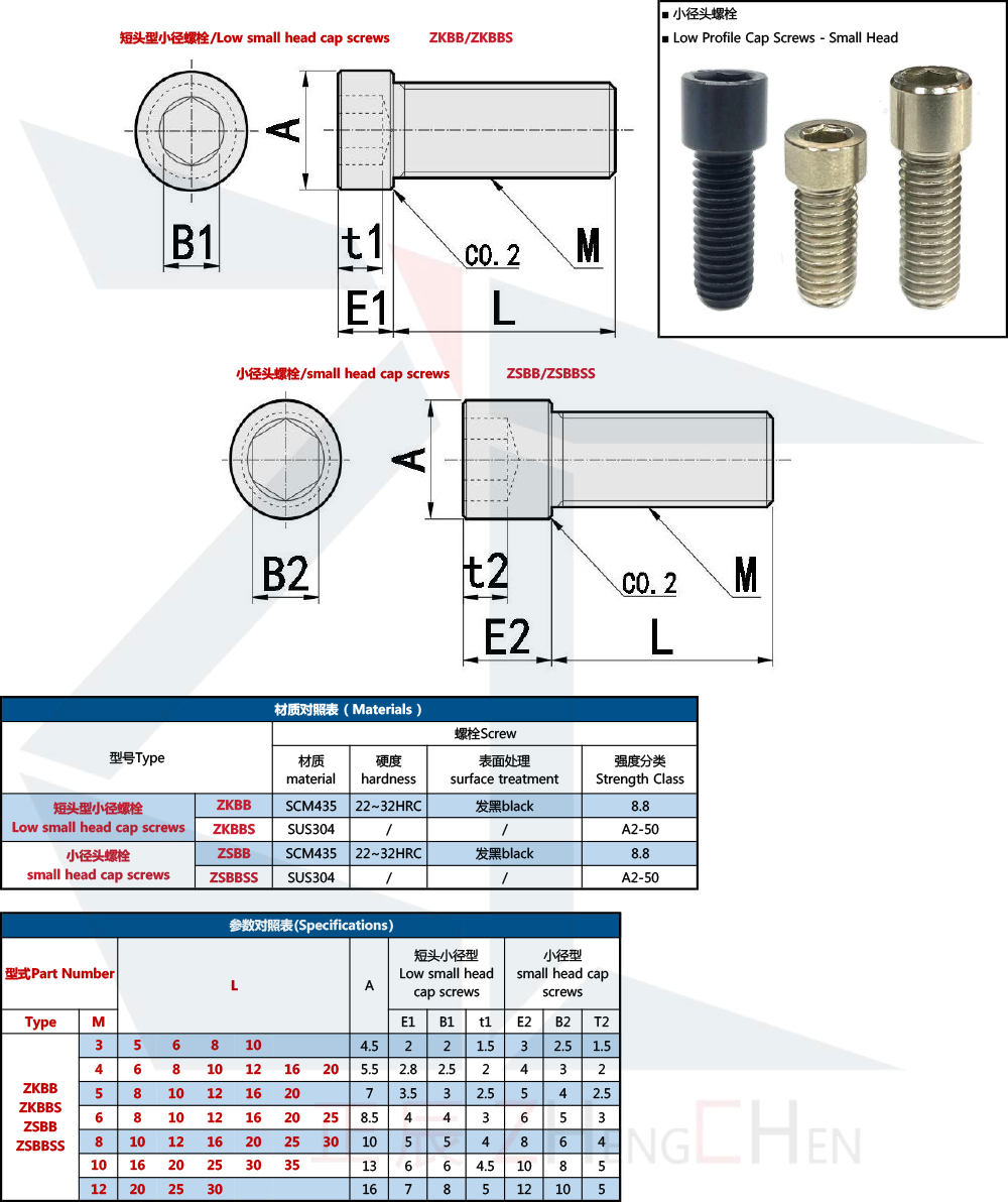 Ultra low head screw Vis d'assemblage à tête creuse hexagonale - Petite tête