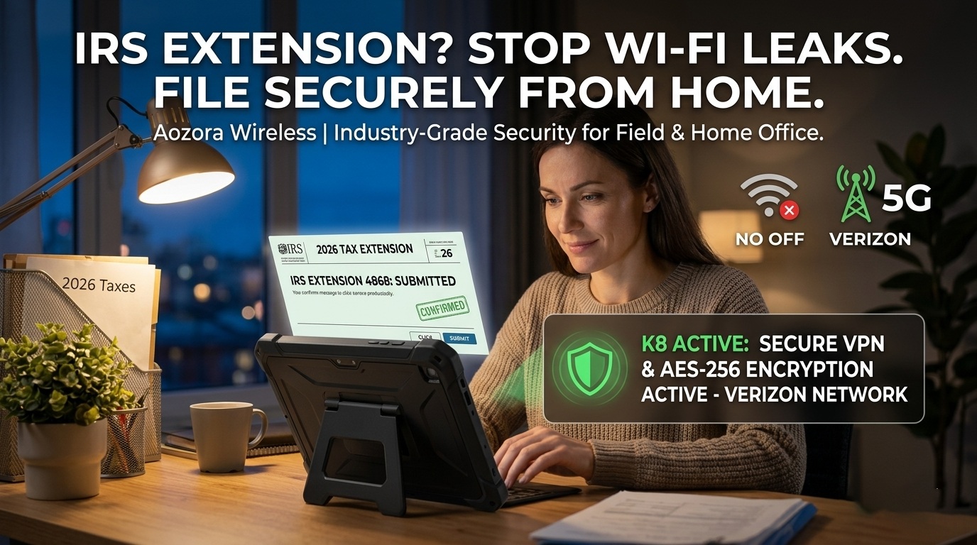 Professional filing IRS extension on a secure industrial rugged tablet Professionelle IRS-Erweiterung für die Archivierung auf einem sicheren, robusten Industrie-Tablet