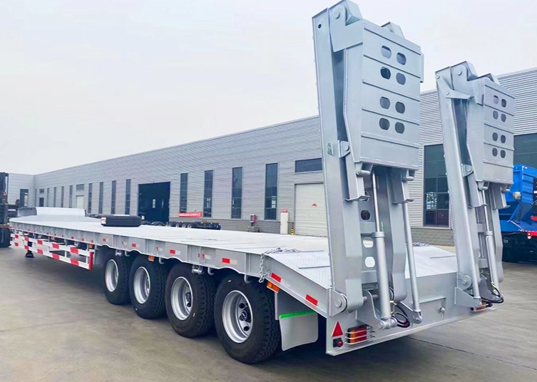 Tri-axle air suspension military lowbed truck trailer ባለሶስት አክሰል የአየር እገዳ ወታደራዊ ዝቅተኛ የከባድ መኪና ተጎታች