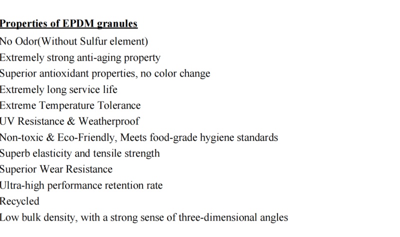 EPDM Granule Characteristics خصائص الحبيبية EPDM