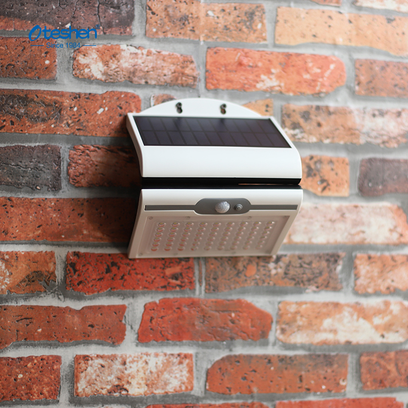 Oteshen SL1924 LED solar wall light, 4.5W motion sensor IP44 waterproof outdoor security porch lamp with ABS housing and built-in 3000mAh battery Oteshen SL1924 LED solární nástěnné svítidlo, 4,5W pohybový senzor IP44 vodotěsná venkovní bezpečnostní verandová lampa s ABS pouzdrem a vestavěnou 3000mAh baterií