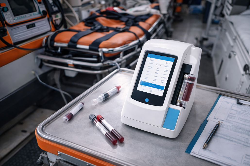 Analizues portativ i gazit t&euml; gjakut t&euml; that&euml; me fishek&euml; t&euml; disponuesh&euml;m.