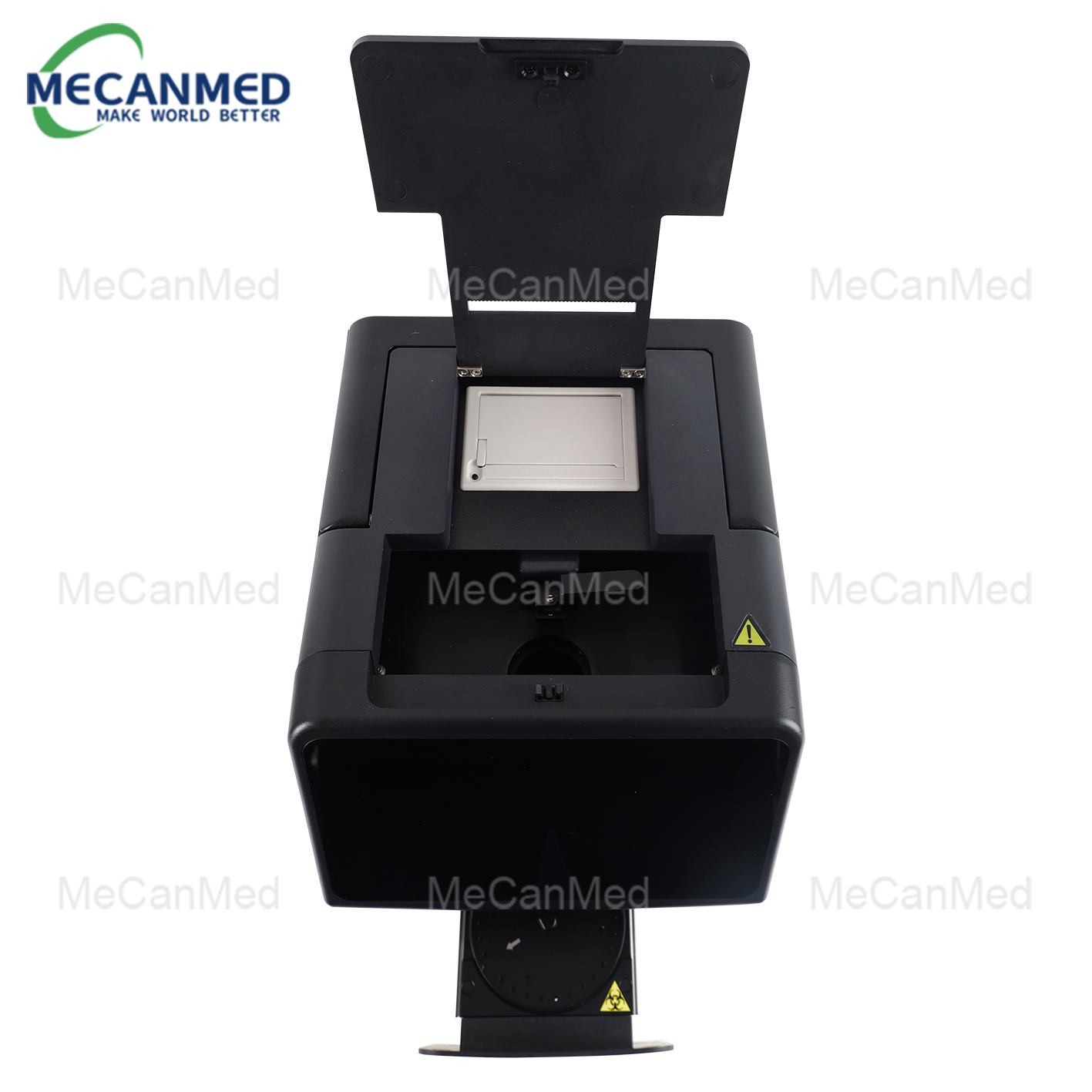 MECANMED Fullly Automated Dry Chemistry Analyzer nwere ọnụ ụzọ ohere ya mepere emepe, na-egosi sistemụ njikwa reagent nke ime yana ịdọ aka n&aacute; ntị nchekwa.