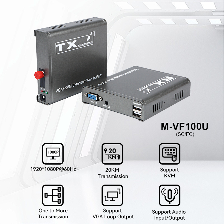 M-VF100U 1080P 20KM SC/FC KVM VGA موسع الألياف