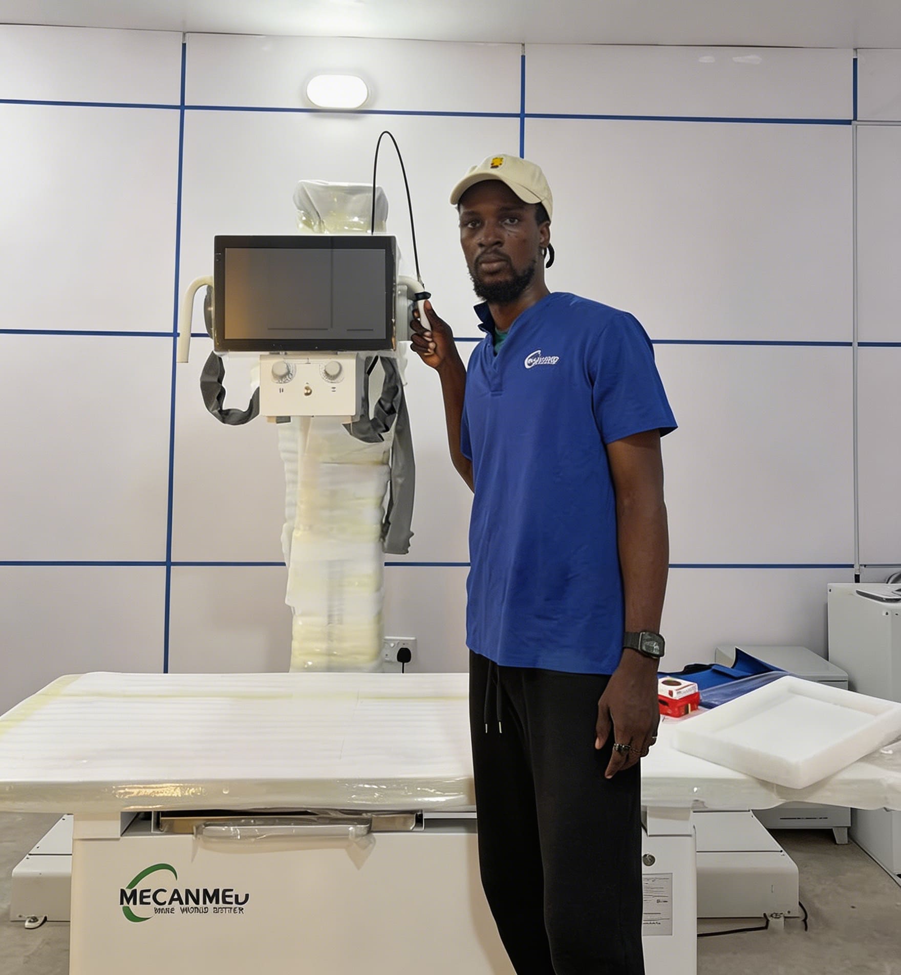O noso enxe&ntilde;eiro experto que proporciona instalaci&oacute;n e calibraci&oacute;n no lugar dunha m&aacute;quina de raios X m&eacute;dica estacionaria nun hospital nixeriano.