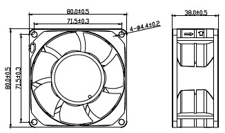 Dessin du ventilateur CC 80x38mm