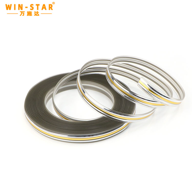 Flexible PVC decorative strip ม้วนแถบตกแต่ง PVC ยืดหยุ่นพร้อมผิวเมทัลลิก
