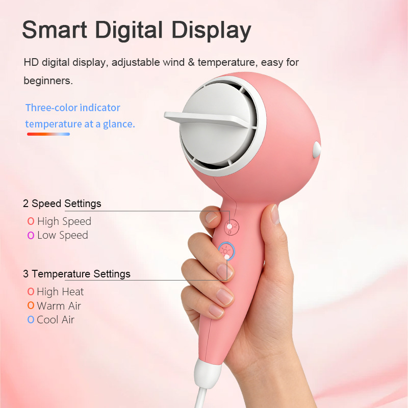mini asciugacapelli ionico ad alta velocit&agrave; con display digitale intelligente 2 impostazioni di velocit&agrave; e 3 modalit&agrave; di temperatura