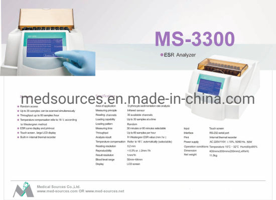 (MS-3300) Analizador químico de equipos médicos Analizador de ESR en sangre para diálisis sanguínea