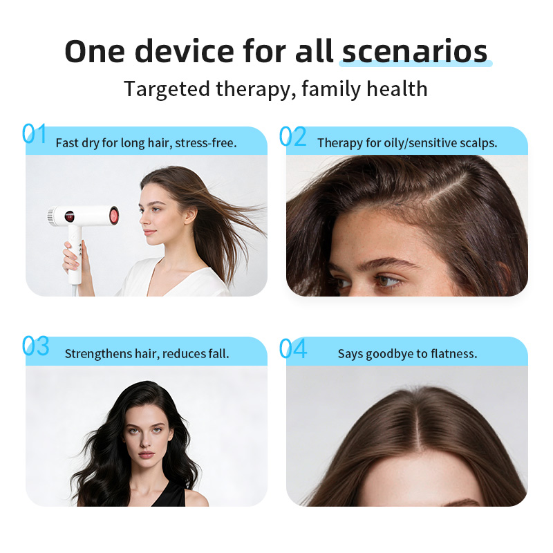 Secador de pelo plegable por infrarrojos lejanos para secar el cabello largo, alisar el volumen, estilizar y usar a diario.