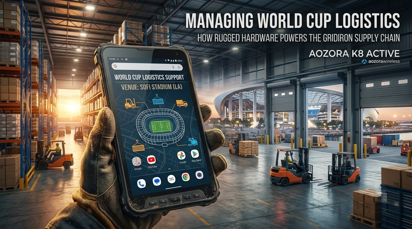 AOZORA K8 Active Industrie-Robust-Tablet, angedockt in einer Gabelstaplerhalterung in einem gro&szlig;en nordamerikanischen Logistikzentrum.-2