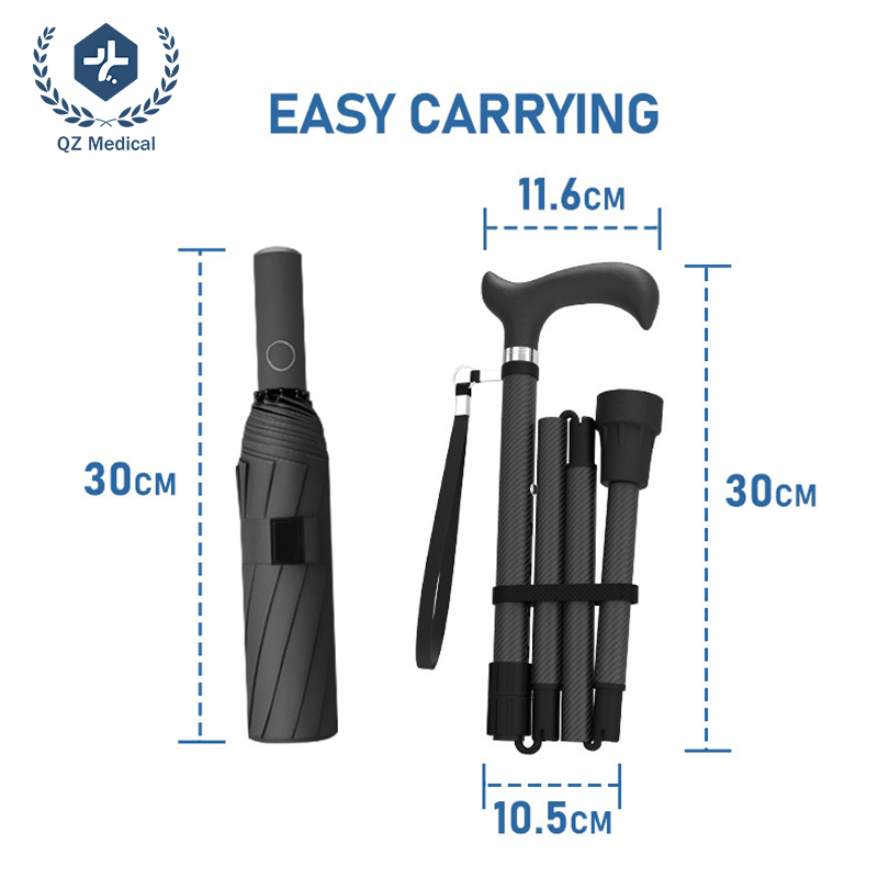 Bast&oacute;n para caminar de fibra de carbono plegable, compacto y f&aacute;cil de transportar, colapsado hasta un tama&ntilde;o de paraguas de 30 cm