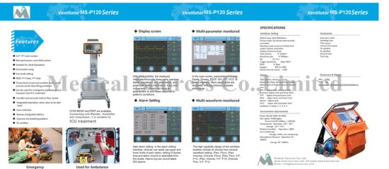 (MS-P120) Ventilateur portatif d'urgence de transport d'ambulance ICU à usage médical