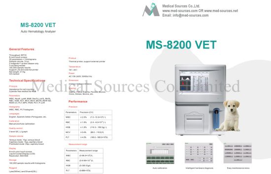 (MS-8200) Analizador automático de hematología de sangre de tres partes con 3 difusiones