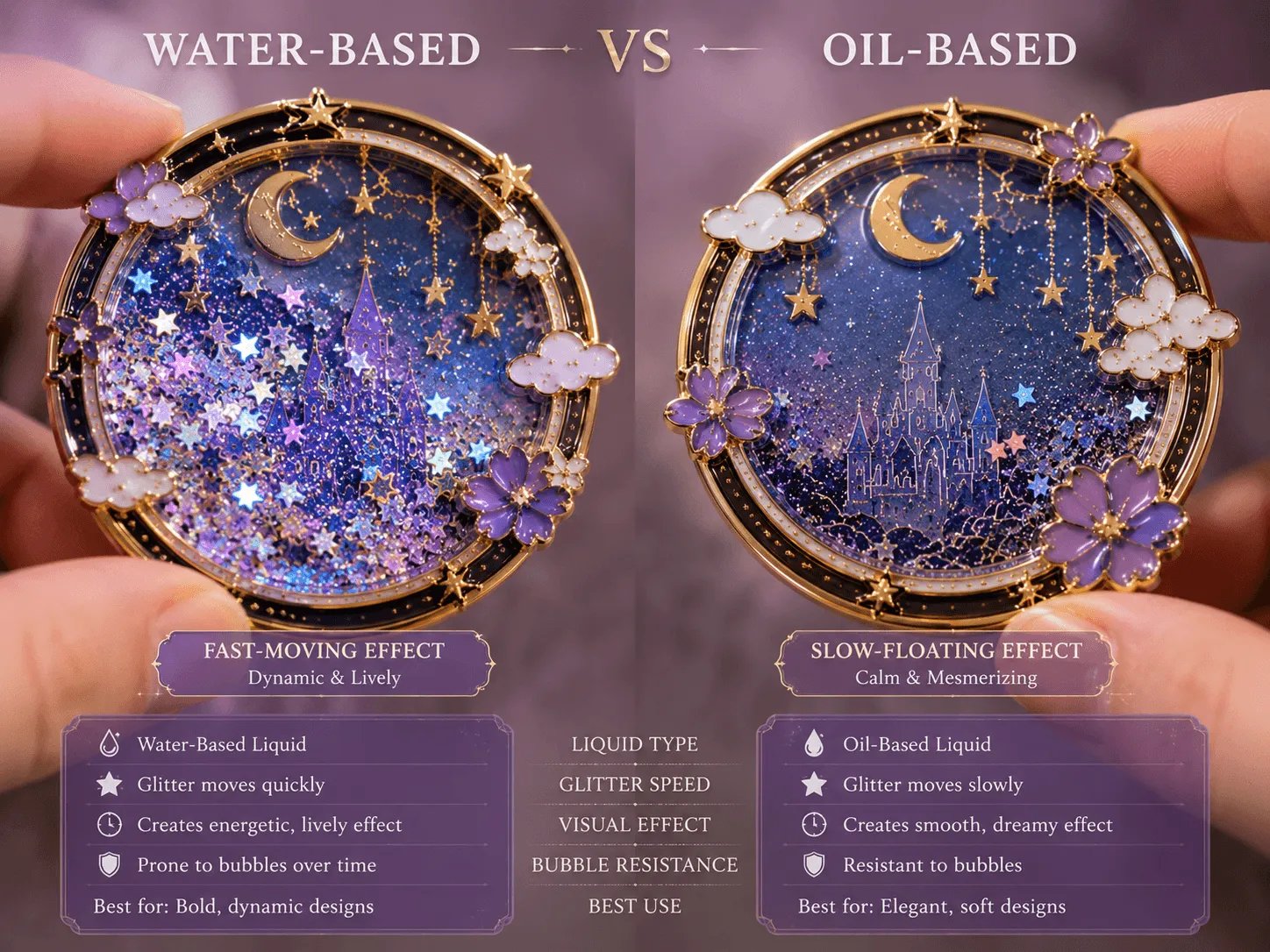 Water vs Oil comparison