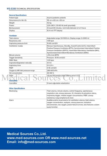 (MS-S300) Ventilateur pour bébé pédiatrique et néonatal pour adulte, appareil médical de PPC ICU avec CE approuvé