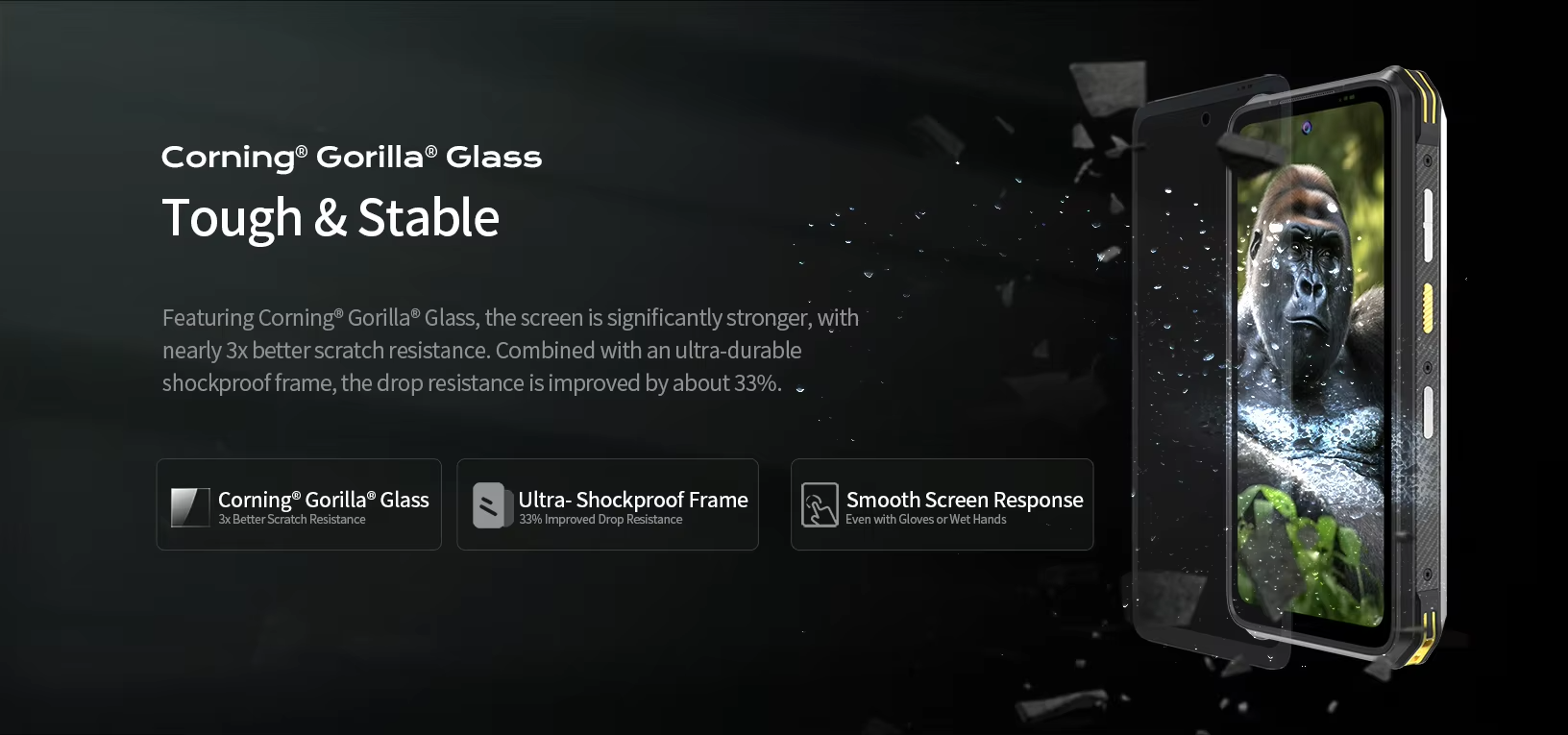 Corning&reg; Gorilla&reg; Glass Robuste et stable, t&eacute;l&eacute;phone ext&eacute;rieur robuste de 6,78 pouces Android 14 | P2-Pro.png