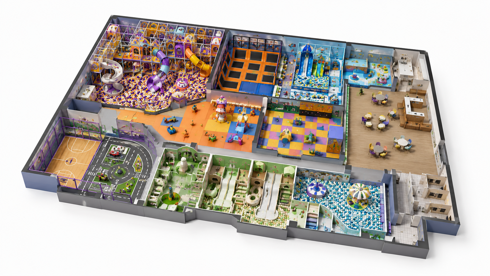 Progettazione del layout 3D del parco giochi al coperto