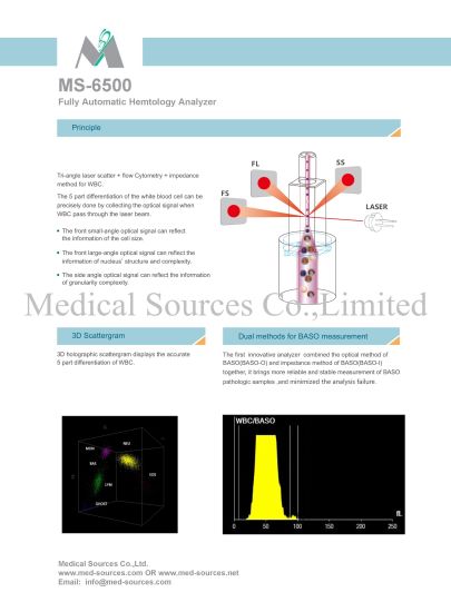 (MS-6500) Analizador hematológico de prueba de sangre de cinco partes y cinco partes y 5 partes completamente automático
