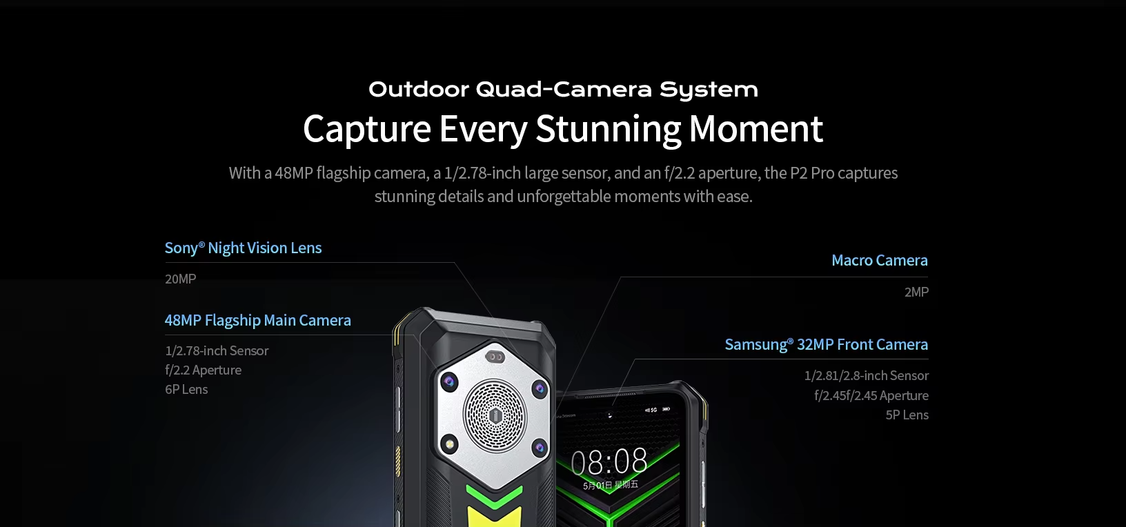 Syst&egrave;me ext&eacute;rieur &agrave; quatre cam&eacute;ras capturant chaque moment &eacute;poustouflant, t&eacute;l&eacute;phone ext&eacute;rieur robuste de 6,78 pouces Android 14 | P2-Pro.png
