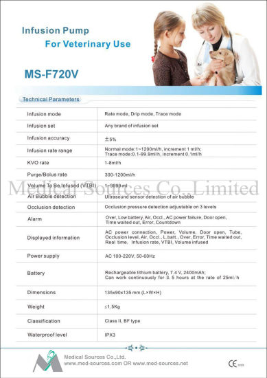 (MS-F720V) Veterinario / Bomba de jeringa médica y veterinaria Infusión electrónica veterinaria portátil