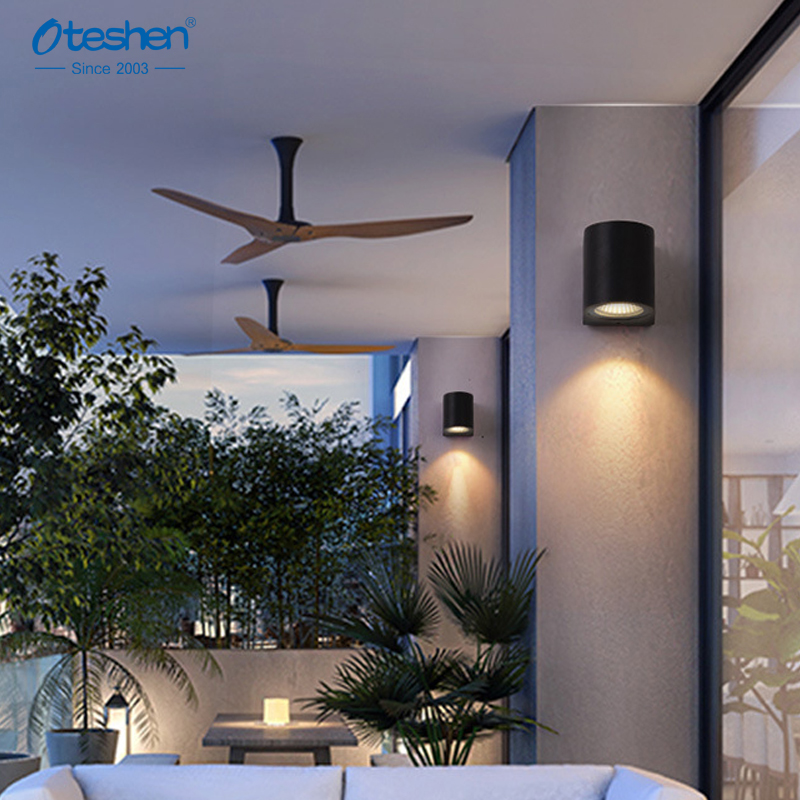 Oteshen TS127-reeks IP65 waterdigte GU10-buitemuurlig, silinder en vierkantige kort lang aluminium buitemuurskons, swart wit behuising vir villa tuinstoep ingang buitebeligting