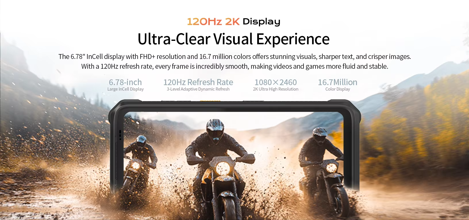 Exp&eacute;rience visuelle ultra-claire avec &eacute;cran 2K 120 Hz, t&eacute;l&eacute;phone ext&eacute;rieur robuste de 6,78 pouces Android 14 | P2-Pro.png