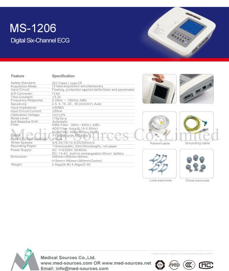 (MS-1206) Électrocardiographe ECG pour équipement de diagnostic chirurgical